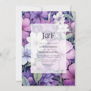 Lilac and Grey Floral Wedding Invitation