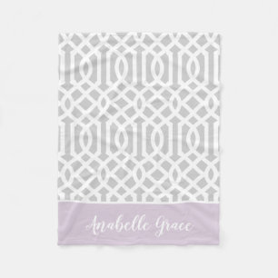 Lilac and Grey Trellis Monogram   Editable Colours Fleece Blanket