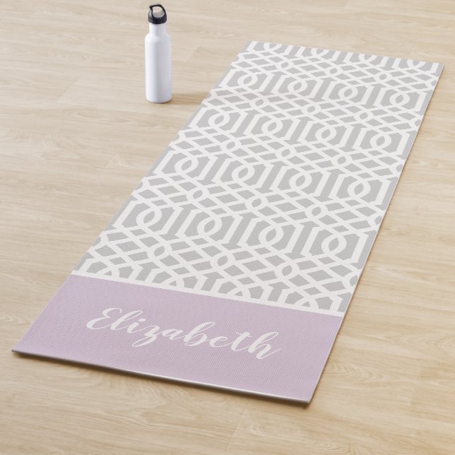 Lilac and Grey Trellis Monogram | Editable Colours Yoga Mat (In Situ)