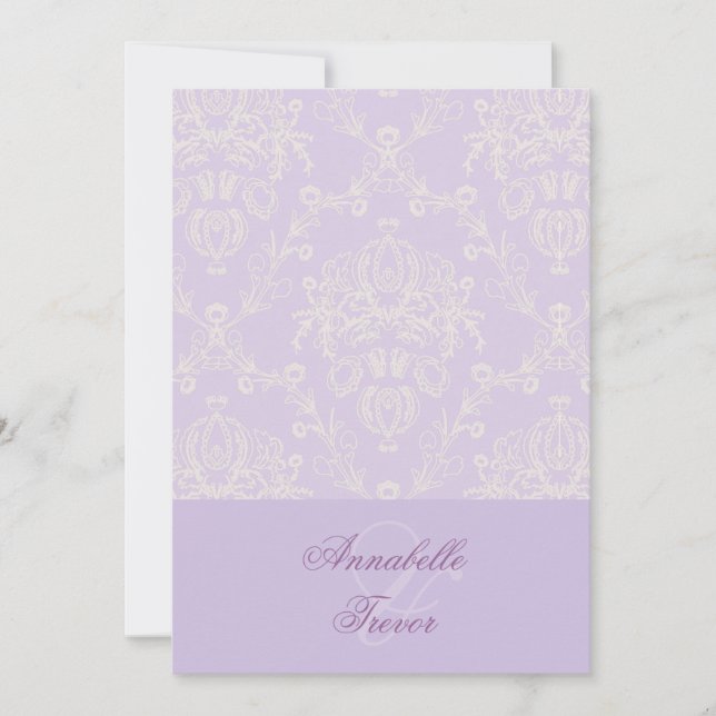 Lilac and ivory cream lace, custom wedding invitation (Front)