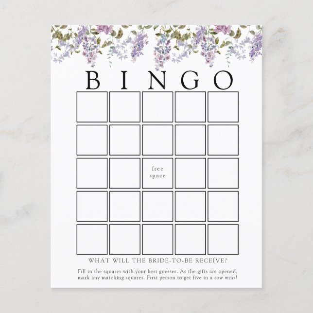 Lilac and Lavender Baby Bingo Game Card (Front)