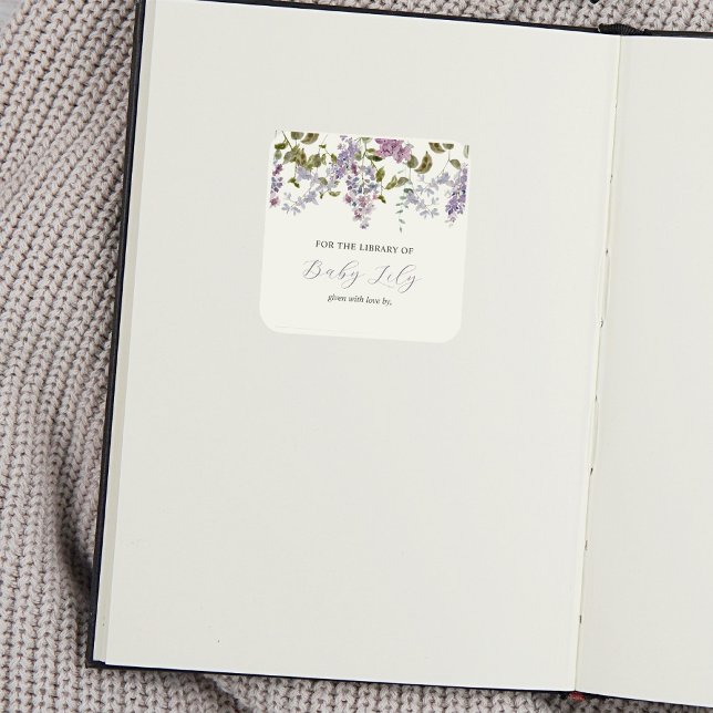 Lilac and Lavender Baby Shower Bookplate Square Sticker (Creator Uploaded)