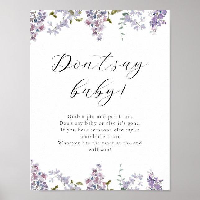 Lilac and Lavender Don't Say Baby Game Sign (Front)