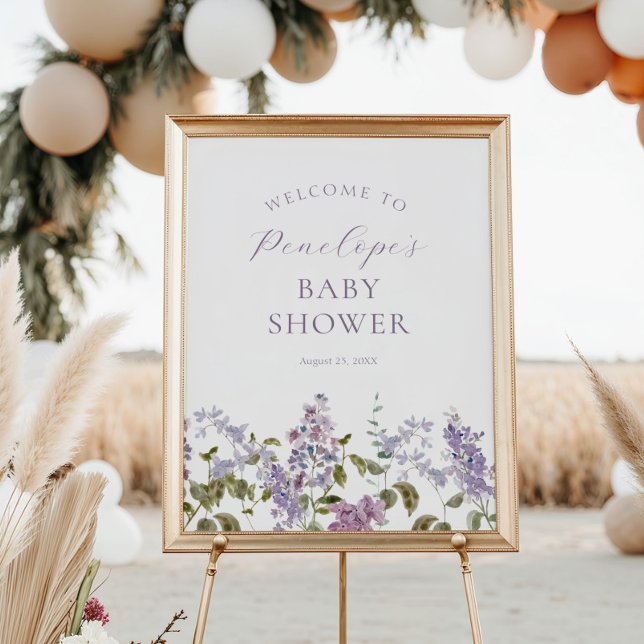 Lilac and Lavender Flowers Baby Shower Welcome Poster (Creator Uploaded)