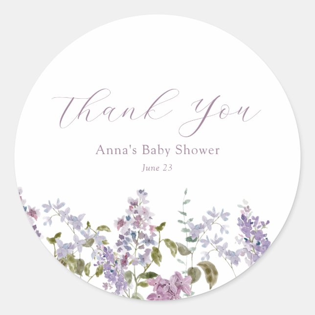 Lilac and Lavender Thank You Baby Shower Classic Round Sticker (Front)