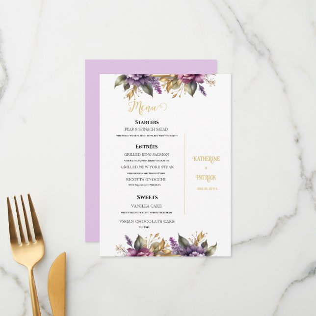 Lilac and Lavender Vineyard Wedding Menu (Front/Back In Situ)