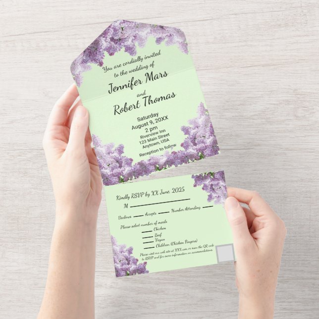 Lilac and Light Sage All In One Invitation (Tearaway)