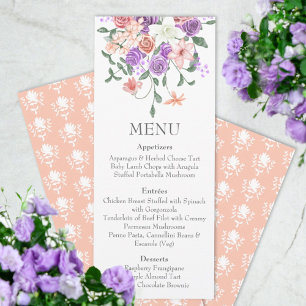 Lilac and Peach Rose Bouquet Dinner Menu Invitation