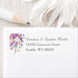 Lilac and Peach Rose Bouquet Wedding Address Label