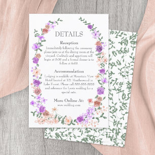 Lilac and Peach Rose Garden Vine Wedding Details Enclosure Card