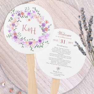 Lilac and Peach Rose Wreath Wedding  Hand Fan
