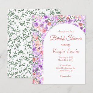 Lilac and Peach Roses, Arched Bridal Shower Invitation