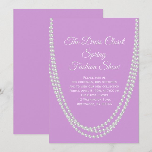 Lilac and Pearls Fashion Show Invitation (Front/Back)