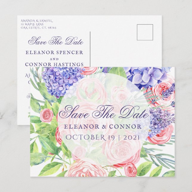 Lilac and Peony Sophisticated Wedding Invitation (Front/Back)