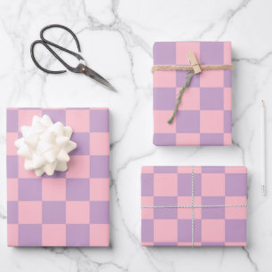 Lilac and Pink Chequerboard Wrapping Paper Sheet