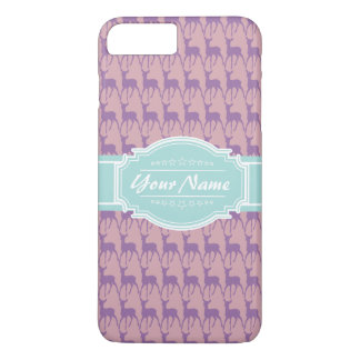 Lilac and Pink Deer, Mint Personalised Name iPhone 8 Plus/7 Plus Case