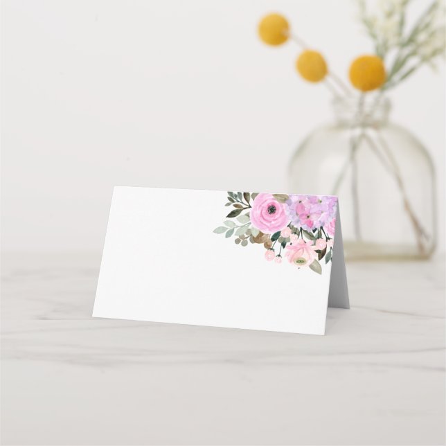 Lilac and Pink Floral Bouquet Guest Table Place Card (Front)