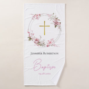 Lilac and Pink Flowers Orthodox Baptism Gift       Bath Towel