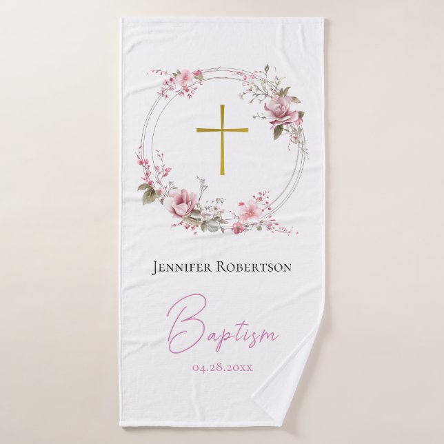 Lilac and Pink Flowers Orthodox Baptism Gift       Bath Towel (Bath Towel)