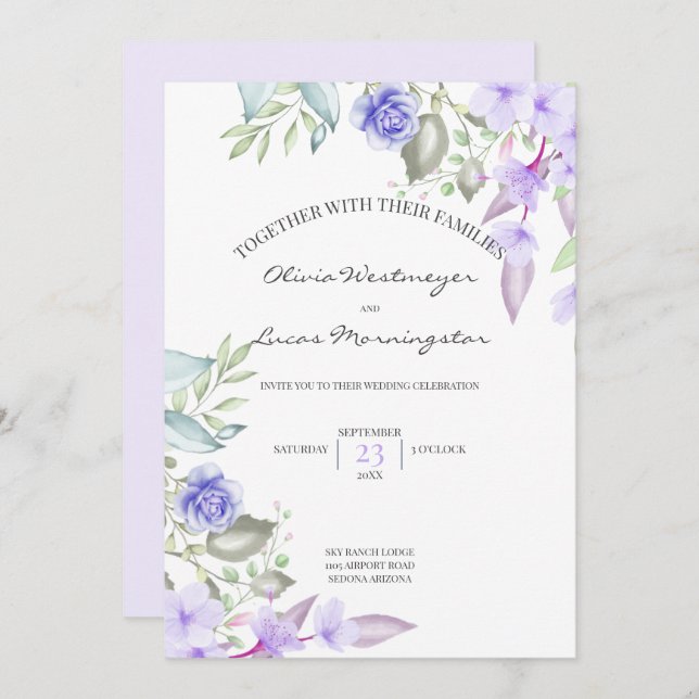Lilac and Pink Spring Flowers Frame Invitation (Front/Back)