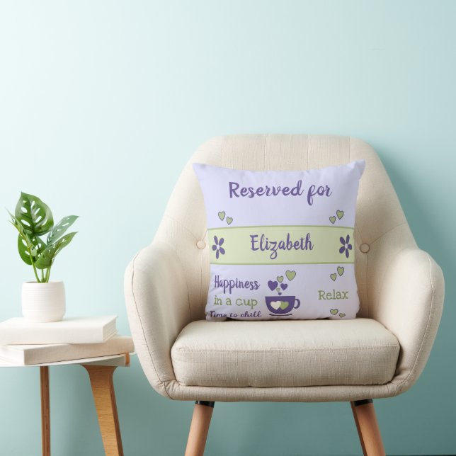 Lilac and purple coffee lover with hearts and name cushion (Chair)