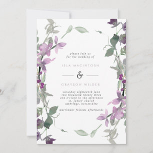 Lilac and Purple Floral Frame Wedding Invitation