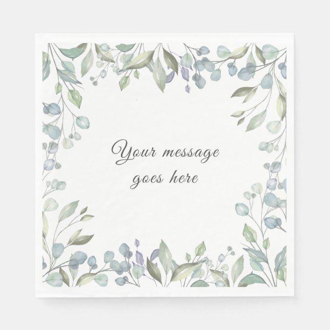 Lilac  and Sage Green Floral Greenery Your Message Napkin (Front)