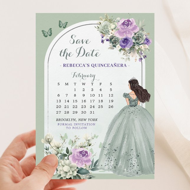 Lilac and Sage Green Quince Calendar Save the Date Invitation (Creator Uploaded)