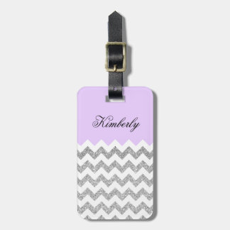 Lilac and Silver Faux Glitter Chevron Luggage Tag