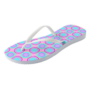 Lilac And Turquoise Doughnuts With Filling On Pink Flip Flops
