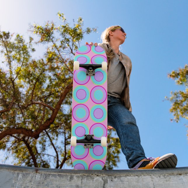Lilac And Turquoise Doughnuts With Filling On Pink Skateboard (Outdoor 1)
