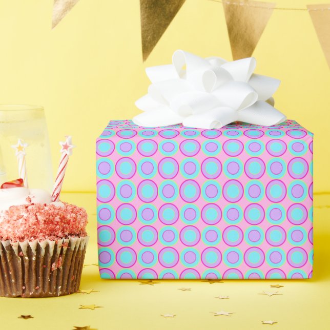 Lilac And Turquoise Doughnuts With Filling On Pink Wrapping Paper (Birthday Party)