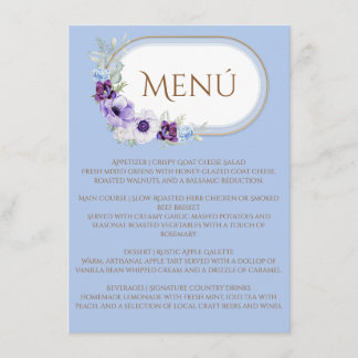 Lilac and Violet Floral Blue Oval Gold Menu