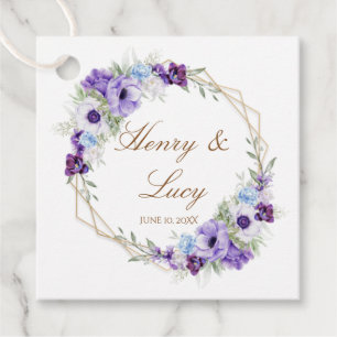 Lilac and Violet Floral Gold Oval Wedding Favor Favour Tags