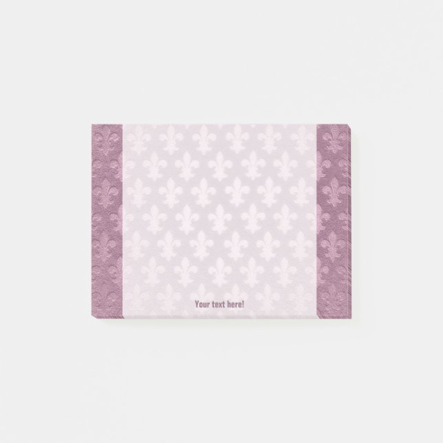 Lilac and violet imperial fleur de lis pattern post-it notes (Front)