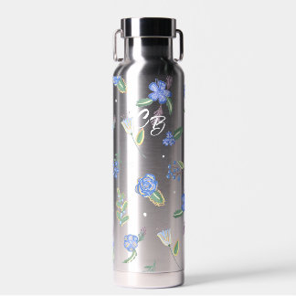 Lilac and Violet on Grey Hand-painted Water Bottle