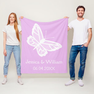 Lilac And White Butterflies Wedding Fleece Blanket