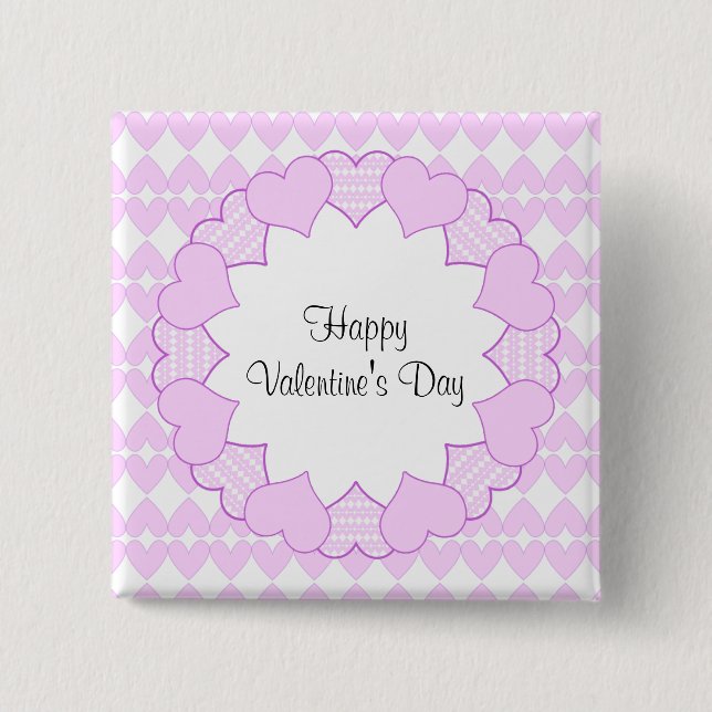 Lilac and white cute hearts and lilac frame 15 cm square badge (Front)