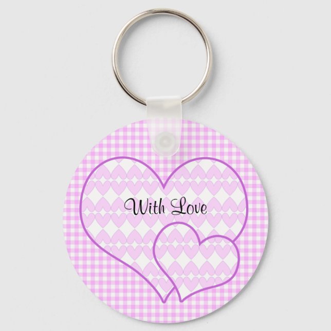 Lilac and white cute hearts key ring (Front)