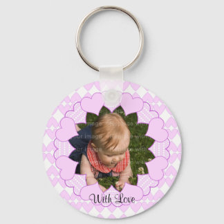 Lilac and white cute hearts template key ring