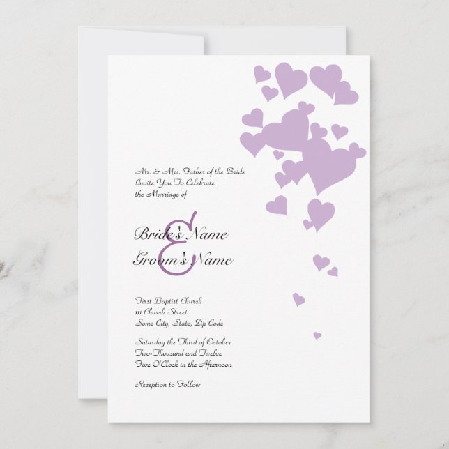 Lilac and White Hearts Wedding Invitation (Front)