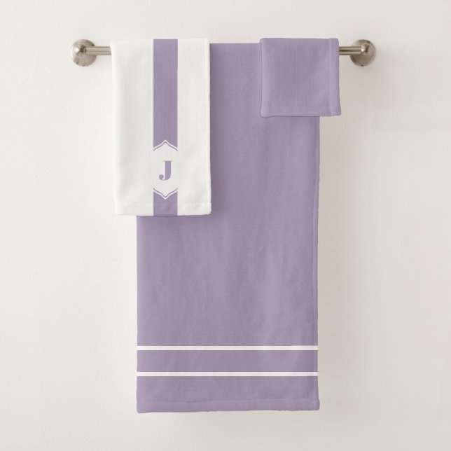 Lilac and White Monogram Stripe Bath Towel Set (Insitu)