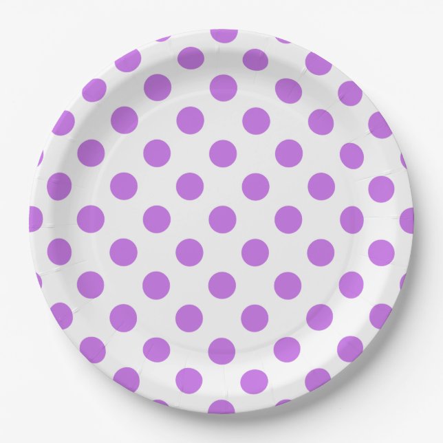 Lilac and white polka dots paper plate (Front)