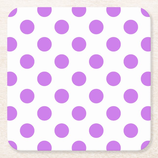 Lilac and white polka dots square paper coaster (Front)