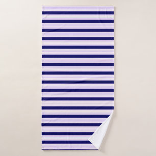 Lilac and white stripes pattern with navy blue bath towel