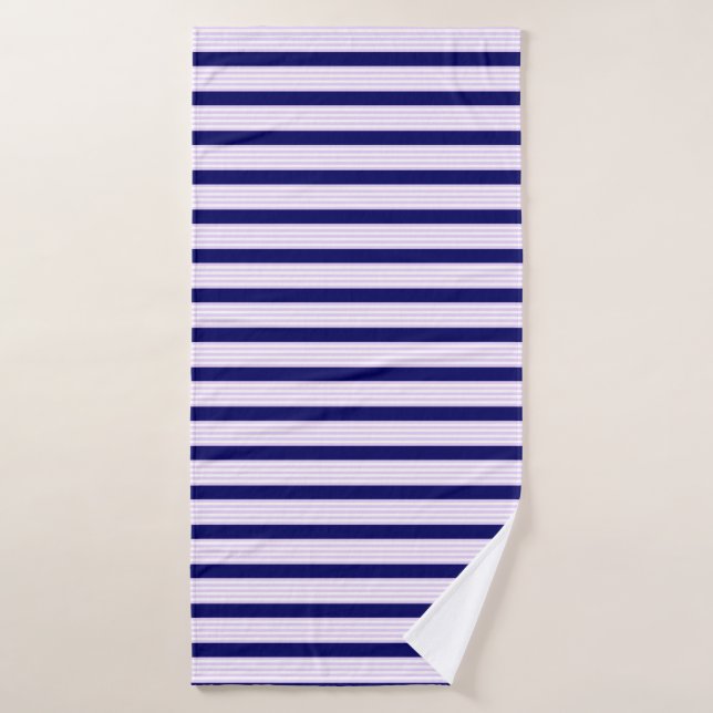 Lilac and white stripes pattern with navy blue bath towel (Bath Towel)