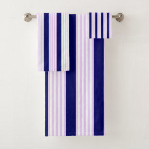 Lilac and white stripes pattern with navy blue bath towel set