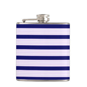 Lilac and white stripes pattern with navy blue hip flask