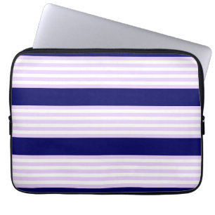 Lilac and white stripes pattern with navy blue laptop sleeve
