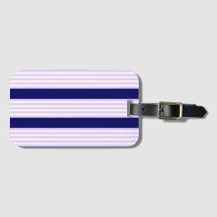 Lilac and white stripes pattern with navy blue luggage tag